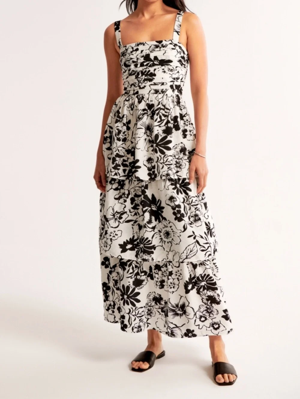 Abercrombie & Fitch Black and White Floral Tiered Maxi Dress